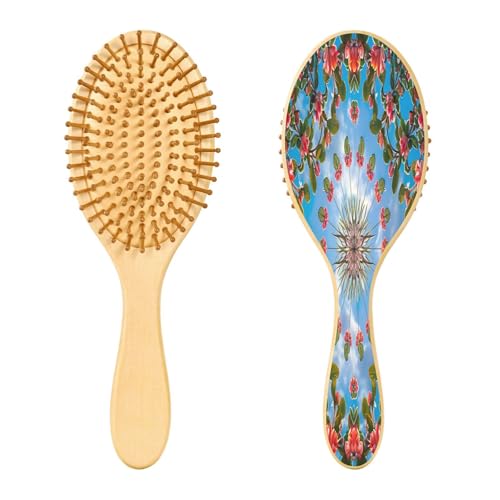 SKYSHU Mandala Cepillo de pelo ovalado de madera natural con cerdas de madera cómodas, desenredante y peinado para mujeres, hombres y niños todo tipo de cabello (cabello húmedo, seco y dañado)