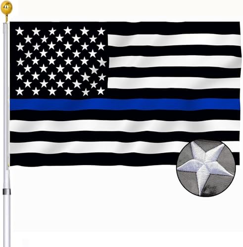 Thin Blue Line American Flags 3x5 Outdoor- Embroidered Police Heavy Duty Blue Lives Matter USA Flag- 210D Nylon Flags 4 Rows Stitches Embroidered Stars
