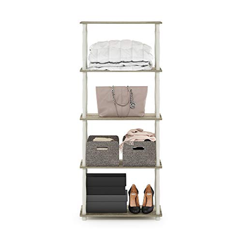 Image of Furinno Turn-N-Tube 5-Tier Multipurpose Shelf / Display Rack / Storage Shelf / Bookshelf, Classic Tubes, Sonoma Oak /White