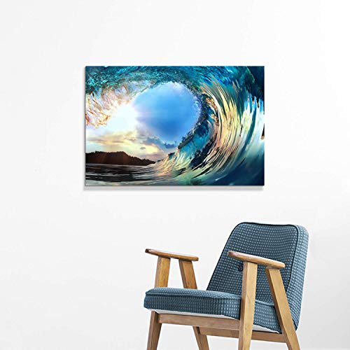 Artistic Path Rolling Ocean Waves Wall Art: Tropical Seascape Sunset Artwork Painting Wall Art For Living Rooms (36" W X 24" H,Multi-Sized) #TOP3