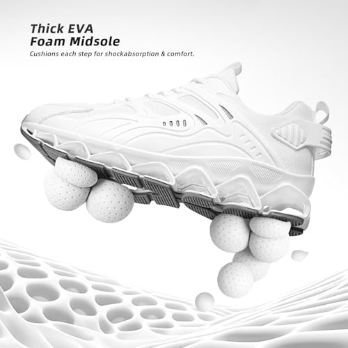 Image of Mens Walking Shoes Blade Fashion Sneakers Casual Lace up Tennis Running Athletic Sport Trainers Zapatillas para Hombre White