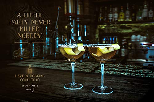 Vintage Crystal Champagne Coupe Glasses | Set of 2 | 4-5 oz Classic Cocktail Glassware - Martini, Manhattan, Cosmopolitan, Sidecar, Daiquiri | 1920s Speakeasy Retro Style Saucers | Storage Box