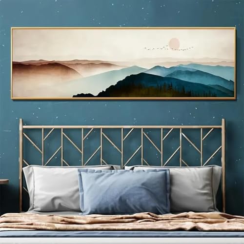 Toile montagnes bleues pour créer une ambiance zen dans la chambre