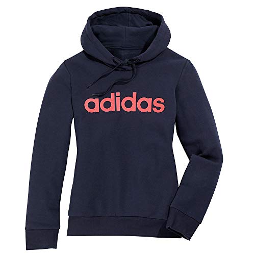 adidas womens Essentials Linear Pullover Hoodie Ink/Signal Pink Large