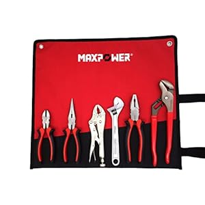 MAXPOWER Wrench and Pliers Set, 6 Piece Kitbag Set. 7″ Locking Pliers, 10″ Groove Joint Pliers, 8″ Long Nose Pliers, 8″ Adjustable Wrench, 6″ Diagonal Cutting Pliers, 8″ Lineman’s Pliers