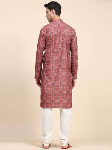 Image of SKAVIJ Men's Sequined Kurta and Pajama Set Traditional Indian Dress Maroon Medium