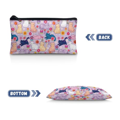 Image of Cat Flower Pencil Case for School Purple Pen Holder for Toddler Kindergarten Wear Resistant Pencil Pouch with Zipper Closure Girls Kawaii Pen Organizer