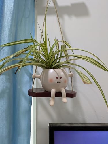 Image of Hanging Planter Pot with Swing, Cute Smiling Face Design | Heart Eyes, Decorative, Indoor & Outdoor Plant Holder