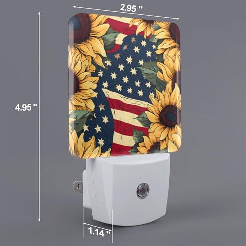 Image of Red Stars and Lines Sunflowers LED Plug-in Night Light 2-Pack, Auto Sensor Nightlights Set of 2 for Bedroom Bathroom