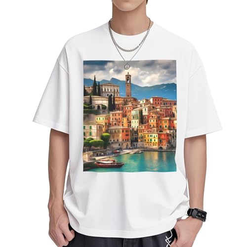 T-shirt coton imprimé Italie pour femme : unique décontractée ample à col rond