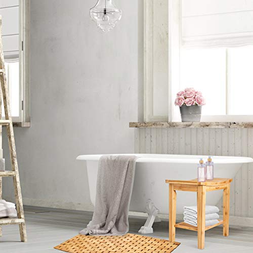 Morvat Bamboo Shower Bench and Bamboo Shower Mat, Shower Seat, Shower Chair, Bamboo Bench, Shower Stool, Tub Bench, Bathroom Bench, Durable, Bamboo Chair, Waterproof Bamboo Wood, 19”x18”x12” - Thumbnail 5