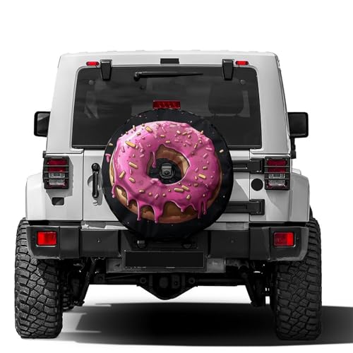 Image of Delerain Spare Tire Cover with Backup Camera Hole Cute Pink Donut Wheel Covers Waterproof Dust-Proof UV Sun Universal Fit for Jeep Trailer RV SUV Truck (18 Inch for Diameter 32 inch-34 inch)