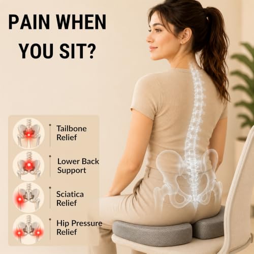 Image of Wonder Care Orthopedic Coccyx Cusion | High Density Memory Foam for Back Pain, Sciatica, Tailbone Relief | 2 Years Warranty (Velvet Cover, 120Kg)