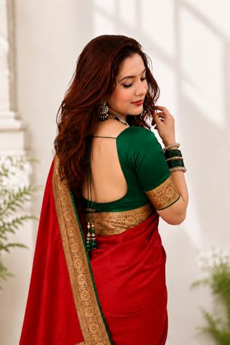 Image of Women's Glory Satin Silk Saree Plain Soft Shiny Elegant Party Traditional Ethnic