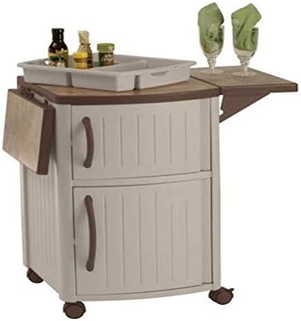 Suncast New Portable Outdoor Patio Prep Serving Station Table & Cabinet (2 Pack)