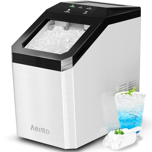 Aeitto Nugget Ice Maker Countertop, 55lbs/24H Ice Machine with 3.6L Water Tank&3.2Lbs Ice Basket, Self-Cleaning Pebble Ice Maker with Stainless Steel Housing Ice Machine for Home Office,White