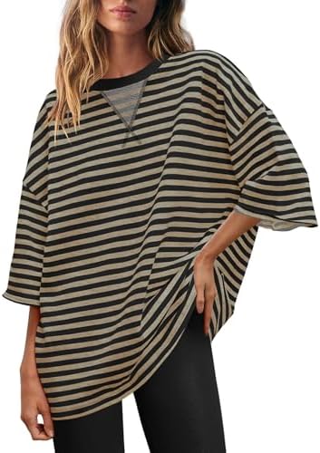 Chandail Surdimensionné à Col Ras Du Cou Pour Femme, Pull Rayé à