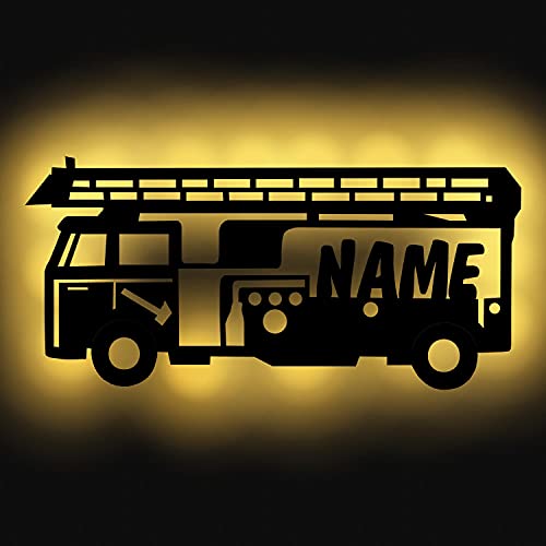 Namofactur Personalisiertes Nachtlicht Wand-Lampe Holz Feuerwehr-auto mit...