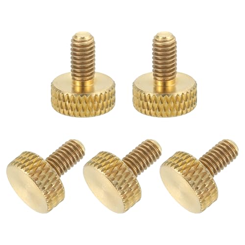sourcing map 5Pcs M4x8mm Brass Knurled Thumb Screws, Flat Grip Bolt Knobs Fasteners Solid Brass Diamond Knurled Thumb Screws Knobs for Electronic, Mechanical