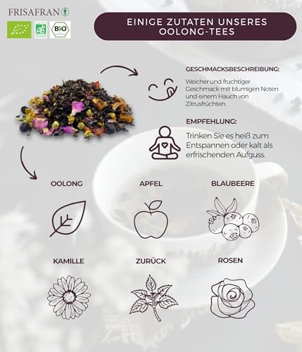 FRISAFRAN | Oolong Bio Energie Tee 200g | Reinigend | Verjüngend | Oolong Tee | Teeblätter | Oolong Tee Lose | Oolong Tee Beutel | Gesunder Aufguss | Oolong Tee Zum Abnehmen | Oolong-Kräuteraufguss