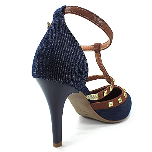 Scarpin Zhaceci Salto Alto com Spike Jeans Cor:Azul;Tamanho:35