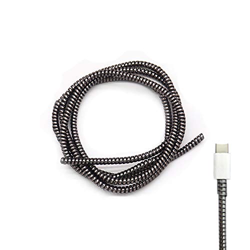Image of Cable Protector Animal Proof Wire Repair, Cord Protector for Pets Headphone Saver Spiral Cable Wrap Strain Relief, Cord Sleeve for Phone Cable USB Date Cable, 60 inches, 2 pcs, Black