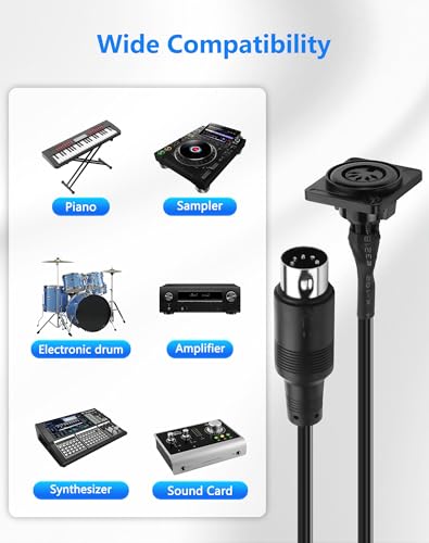 CERRXIAN 5 Épingle DIN MIDI Câble d'extension, panneau de type D femelle à mâle 5-Pin MIDI Adaptateur audio pour clavier, synthétiseur, pédalier, piano & Guitare - 1.64FT