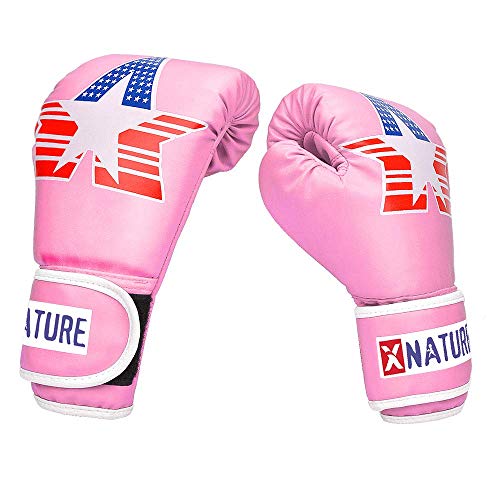Xnature 4Oz 6Oz 8Oz Pu Kids Boxing Gloves W/Gift Box Children Cartoon Mma Kickboxing Sparring Youth Boxing Gloves Training Gloves Age 5-12 Years Pink #TOP1