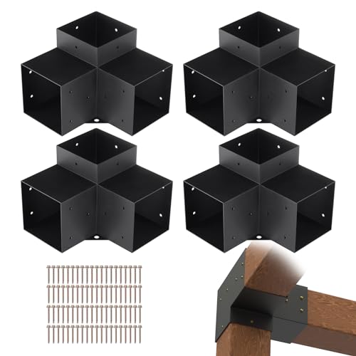 VEVOR Pergola Bracket Kit 6x6(Inner Size 5.6x5.6) 4pcs 3-Way Heavy Duty Corner Bracket Woodworks DIY Post Base Kit Easy Installation Wooden Beams for Gazebos Patio Pergolas Log Cabin Outdoor