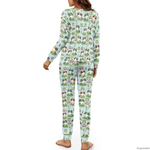 Image of Women's 2 Piece Printed Pajama Set Long Sleeve Sleepwear Set with Long Pants Casual Lounge Sets with Pocket