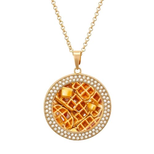 Waffles with Butter And Syrup Diamond Necklaces for Women Round Pendant Necklace with Chain Jewelry Gift
