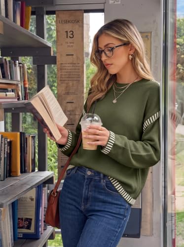 Image of Dokotoo Sweaters for Women Crewneck Long Sleeve Contrast Cable Knit Tops