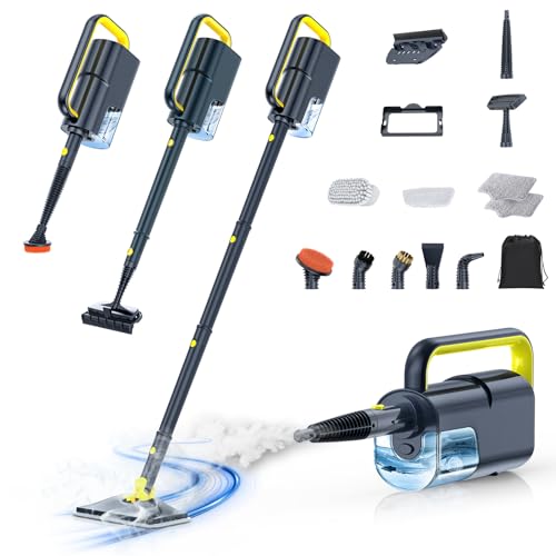 LABIGO 10-in-1 Steam Mop with Detachable Handheld Steamer, 350ml Tank, 10s Heat-Up, 248°F Steam Cleaner, 2-Level Control and Swivel Head for Floors, Carpets, Tiles, BBQ grill Multi-Surface Dark Grey