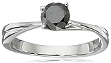 Amazon Collection 10k White Gold Black Diamond Solitaire Ring (1/2 cttw)