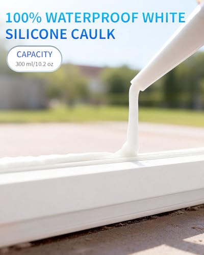 Image of White Silicone Caulk & Sealant, 100% Waterproof Silicone Sealant Caulking, Shrink & Crack Proof, Silicone Caulking for Kitchen, Bathroom, RV, Interior & Exterior Use, 10.2 FL. OZ /300ML, 4 Pack
