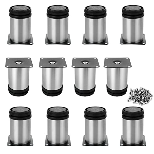 SHANQ,12 patas redondas ajustables para muebles, patas de gabinete de acero inoxidable, patas de metal para sofá, encimera - plateado y negro, 50 mmx80 mm Cover