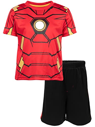 Marvel Avengers Little Kids Boy or Girl Short Sleeve Tee and Mesh Shorts Outfit Iron Man Red Gold 6