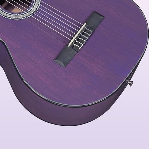 Image of WINZZ 4 /4 Classical Guitar, 39 Inch Full Size Nylon String Guitar for Beginner Adults, Full Classic Guitar Kit with Free Lessons, Gig Bag, Footstool, Capo, Tuner, Hanger and Strap (Glossy Purple)