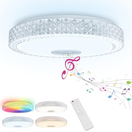 UISEBRT 60W Dimmbar LED Deckenleuchte mit APP-Steuerung Bluetooth Lautsprecher und Fernbedienung 220V LED Deckenlampe Farbwechsel 2800-6500K für Schlafzimmer Kinderzimmer Wohnzimmer