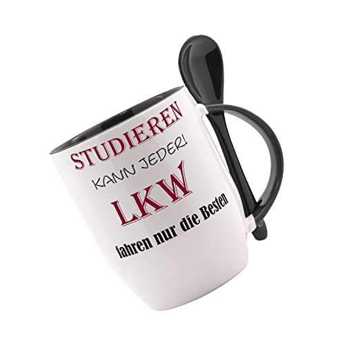 Tasse mit Löffel' Studieren kann jeder - LKW fahren nur die Besten' Löffeltasse, Kaffeetasse mit Motiv,Bürotasse, bedruckte Tasse mit Sprüchen...