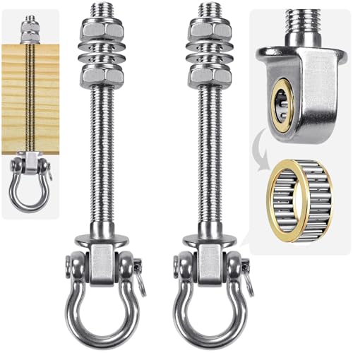 SELEWARE Perchas de columpio resistentes con rodamientos silenciosos, capacidad de 1500 libras, kit de accesorios de columpio de acero inoxidable (paquete de 2), pernos M10 x 6 4/5 pulgadas para vigas