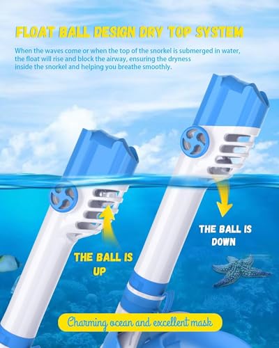 Image of Delavala Full Face Snorkeling Mask Diving Gear - Dry Top System,180 Degree Panoramic View Snorkeling Mask with Camera Mount,Safe Breathing,Anti-Leak Anti-Fog-Swim Fins (Blue - Large /X-Large)