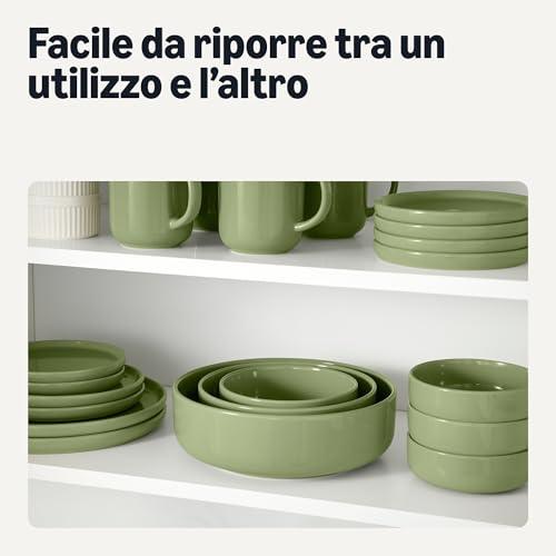 Amazon Basics Piatti per Antipasti in Gres Smaltato, Set di 6 Pezzi, Adatti al Microonde e alla Lavastoviglie, 17cm, Verde Oliva - Immagine 5