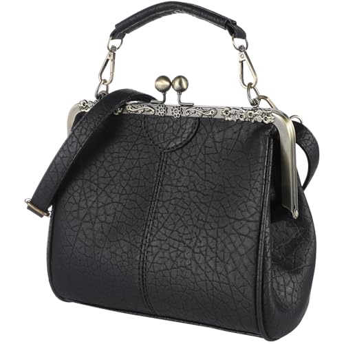 Sac bandoulière femme rétro en cuir PU noir SOLUSTRE de grande capacité