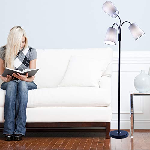 3 Light Adjustable Table Lamp By Light Accents - Medusa 3 Light Desk Lamp - Multi Head Standing Lamp With 3 Adjustable White Fabric Reading Lamps - Lamps For Living Room (Black) #TOP4