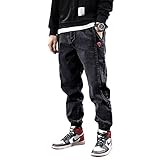 Autumn Winter Men Jeans Japanese Vintage Denim Cargo Pants Harem Trousers Hip Hop Jeans Men Joggers Black Gray 36