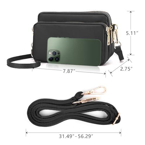 WITERY Multi Zipper Crossbody Bags for Women - Waterproof Mini Nylon Travel Shoulder Bag Cell Phone Purse Pouch with Strap4