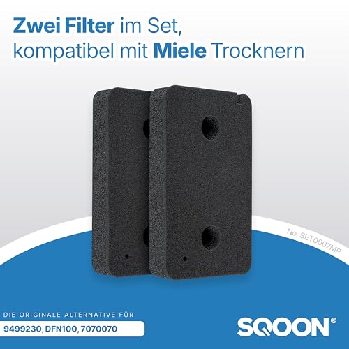 SQOON® 2X Set Filter passend für Miele 9499230 Waschtrockner,Wärmepumpentrockner Fein-Grob, 220x130x30 mm,Schwammfilter, Filtermatte, Kondenstrockner, Schaumstof,Fusselfilter Schaumfilter