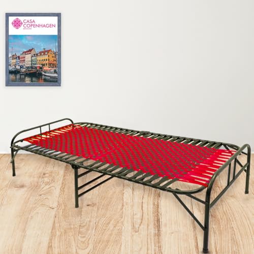 Image of Casa Copenhagen, Portable Single Folding Bed Heavy Duty Metal Cot Khat for Sleeping Bed Space Saving Design Sturdy Synthetic Niwar feet - Red & Charcoal Black