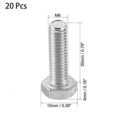 Image of 20 Pcs M6 Hex Bolt M6-1 x 20mm UNC Hex Head Screw Bolts A2-70(304) Stainless Steel Fully Threaded Hex Tap Bolts,Plain Finish,Fully Threaded (M6 x 20mm)